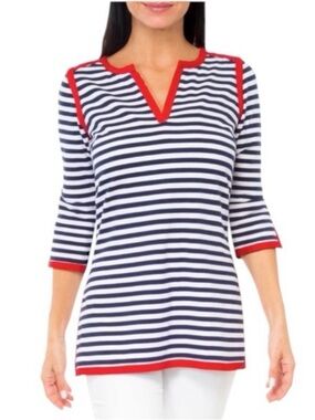 Gretchen Scott Admiral Ahoy Tunic Navy & White Stripes with Red Trim New NWT XS